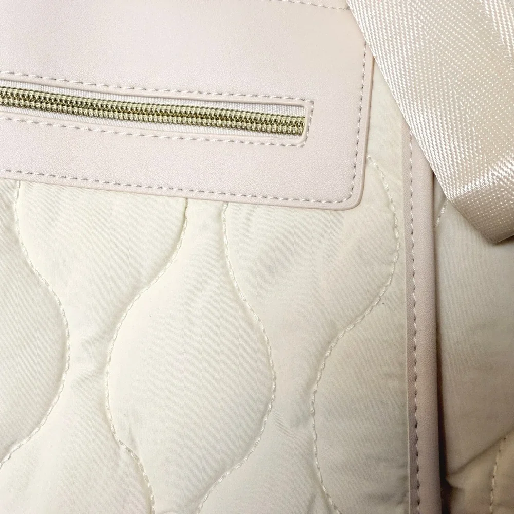 Quilted Laptop Tote Bag Cream Large Work Travel Commuter Bag‎ Quiet Luxury Chic